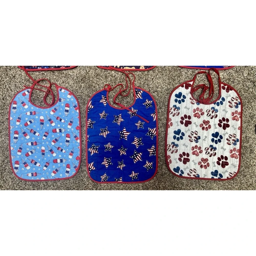 Lot Of 6 Quilted‎ Handmade July 4th Baby Bibs Large Size 12